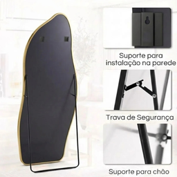 Espelho Grande Corpo Inteiro com Moldura Metal Orgânico Decorativo 170x70cm Luxo - 5