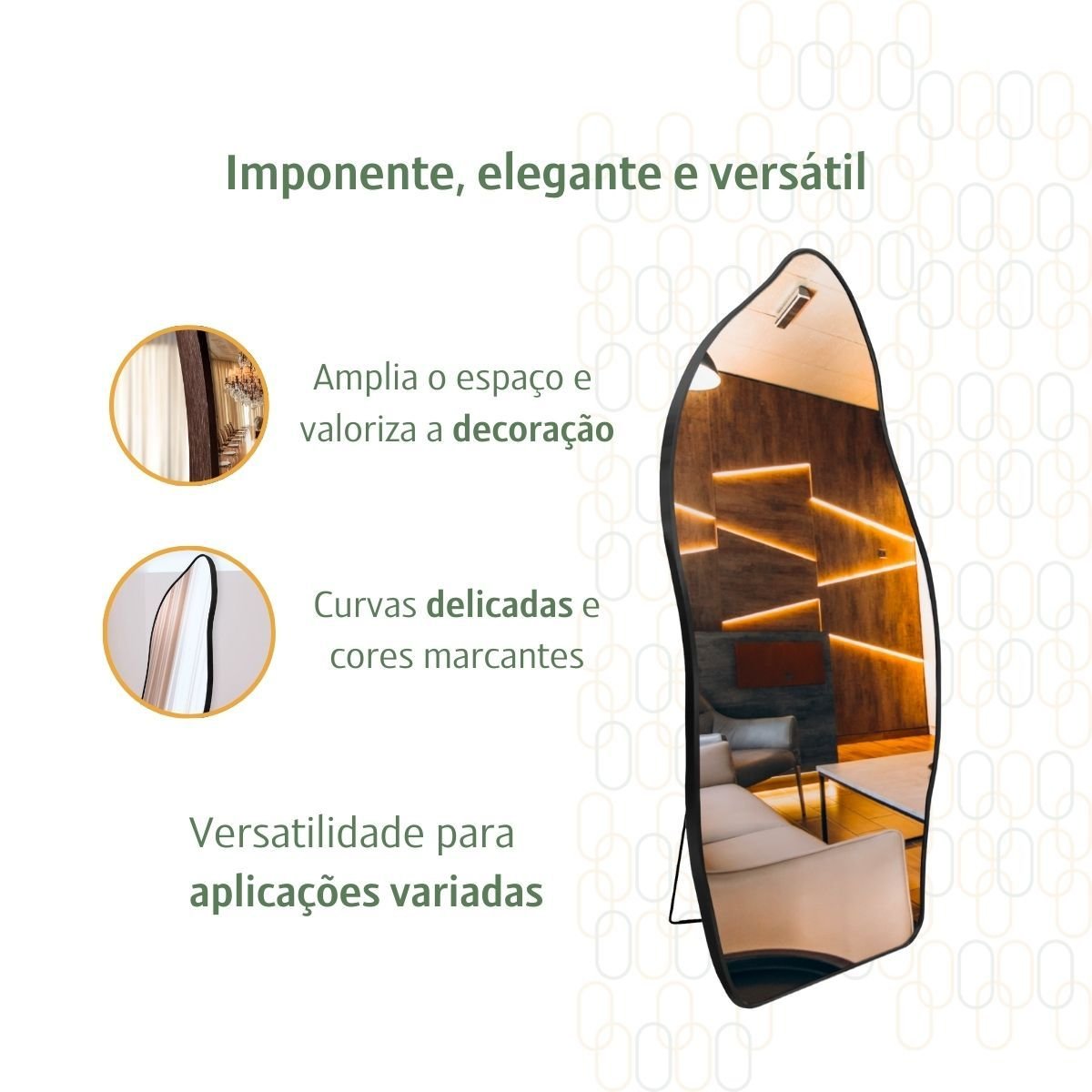 Espelho Grande Corpo Inteiro com Moldura Metal Orgânico Decorativo 170x70cm Luxo - 4