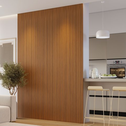 Kit 3 Placas de Painel Ripado Tóquio 250cm x 58cm x 3,3mm (Rende 4,35m²) Ecorevest Marrom/Freijó