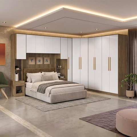 Quarto Modulado Adapt 13 Portas 6 Gavetas MDP 620cm Nogueira-Branco