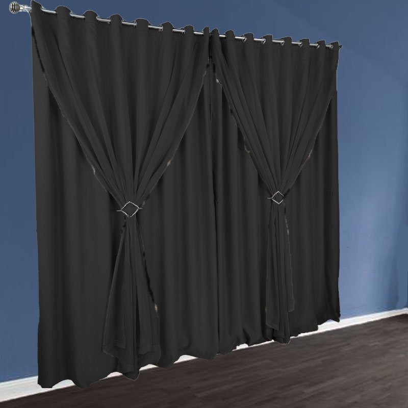 cortina pé direito em tecido 5,50 x 4,30 Berlim voal preto