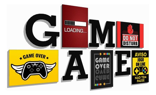 Kit Quadros Placas Gamer Vídeo Game e Escrita Game Mdf