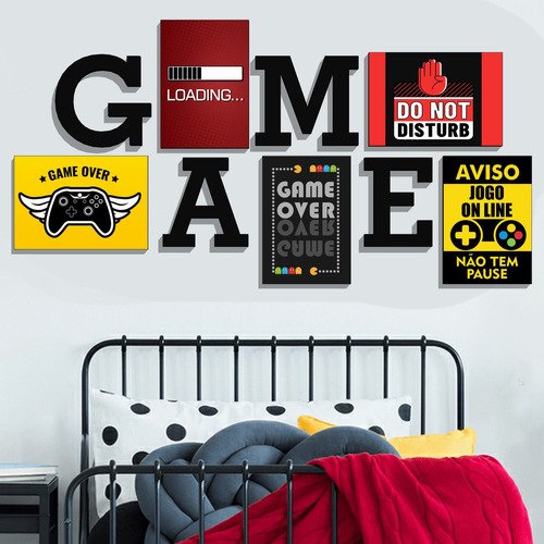 Kit Quadros Placas Gamer Vídeo Game e Escrita Game Mdf - 2