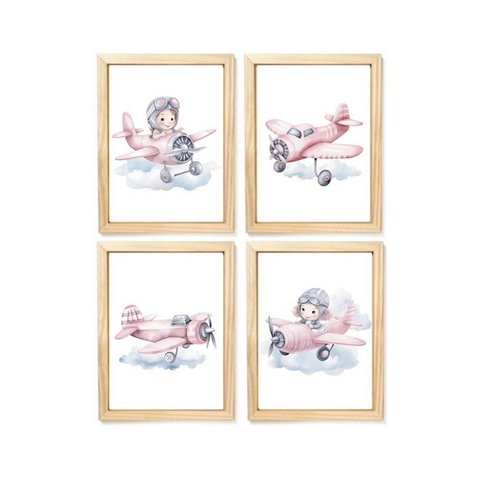 Kit Quadro Infantil Menina Aviadora Decorativo Quarto Criança Bebê Enxoval Infantil Menina