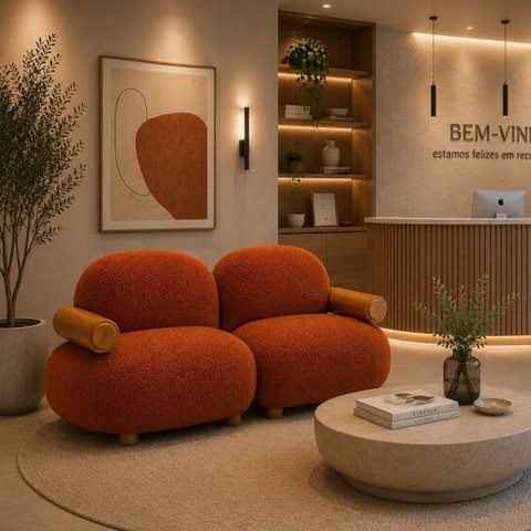 Sofá Leaf 180 cm 2 Lugares Orgânico Luxo Sala de Estar:Bouclê Terra Cota