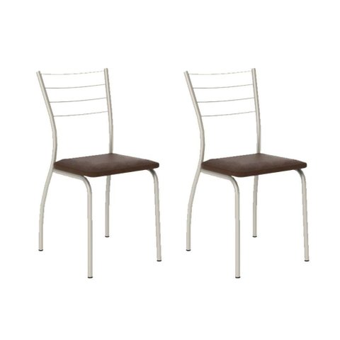 Cadeira Sala de Jantar 1700 Kit Aço 2 Uni Prata - Assento Courano Cacau - Carraro