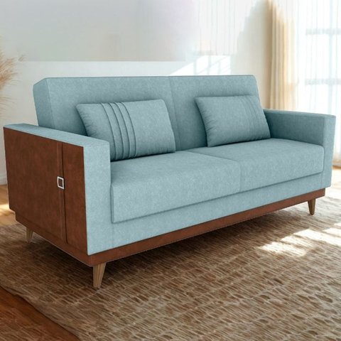 Sofa Cama 2 Lugares 203 Cm Esther Boucle Azul Corino Whisk Milani Store