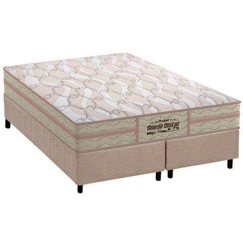 Cama Box Queen: Colchão Ortopédico Probel AG65 Guarda Costas Mega Firme + Base CRC Suede Clean(158x1
