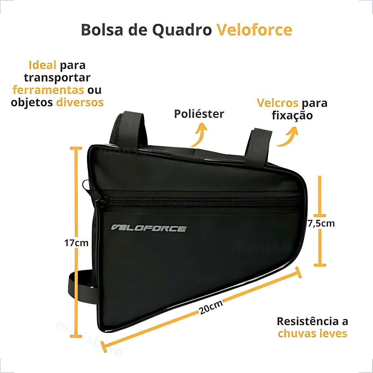 Bolsa Porta Objetos Mtb Quadro de Bicicleta Preto Veloforce - 4