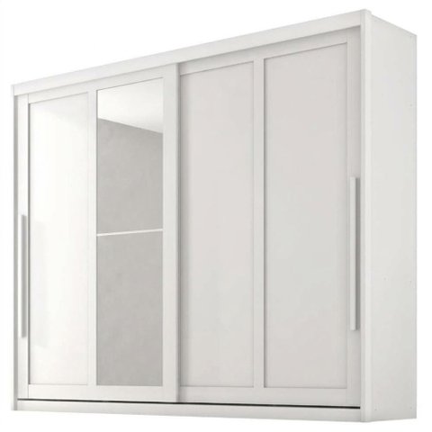 Guarda Roupa Casal 2 Portas de Correr com Espelho MDF Atrane 268 cm Branco Absoluto Zanz