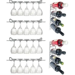 Conjunto de 4 Suportes 25cm para Taças e 2 Adegas de Parede para Vinho Duler Aço Cromado