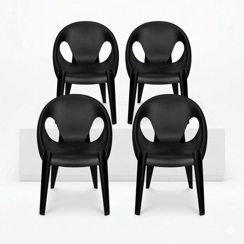 Conjunto com 3 Cadeiras para Sala de Jantar Drop Preto