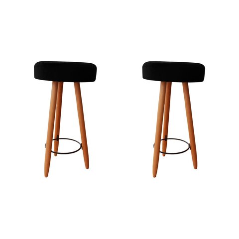 Kit Duas Banqueta Alta para Área Gourmet Balcão Pés Palito Linho Preto Eli Móveis e Decoração