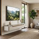 Ver imagem 2 de Rack Suspenso Slim Curvo 180cm para Tv até 65” Moderno Luxo Mdp/mdf com Portas Basculantes Off White