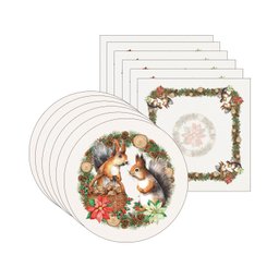 Kit Sousplat + Guardanapo Natal Esquilo II NSW 6 Peças com base - 2