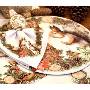 Kit Sousplat + Guardanapo Natal Esquilo II NSW 6 Peças com base
