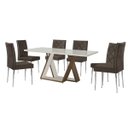 Ver imagem 1 de Mesa de Jantar Etna com Vidro Nogal com Off White com 6 Cadeiras Naturalle Marrom Cromada - Aço