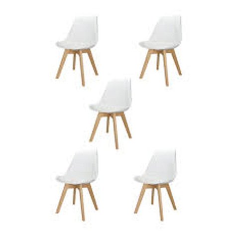 Kit C/5 Cadeiras Leda – Charles Eames Saarinen Wood com Almofada Branca