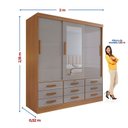 Ver imagem 5 de Guarda Roupa 3 Portas de Correr com Espelho 9 Gavetas Meridian Cinamomo com Off White
