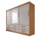 Ver imagem 3 de Guarda Roupa 3 Portas de Correr com Espelho 9 Gavetas Meridian Cinamomo com Off White