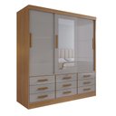 Ver imagem 2 de Guarda Roupa 3 Portas de Correr com Espelho 9 Gavetas Meridian Cinamomo com Off White