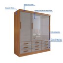 Ver imagem 6 de Guarda Roupa 3 Portas de Correr com Espelho 9 Gavetas Meridian Cinamomo com Off White