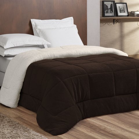 Coberdrom Mirage Queen Sherpa e Manta Toque Lã de Carneiro 1 Peça - Marrom Escuro