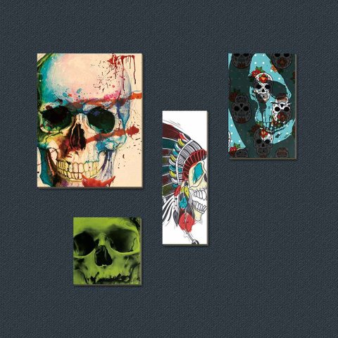 Skull - Quadros ou Placas Modulares com 4 Peças