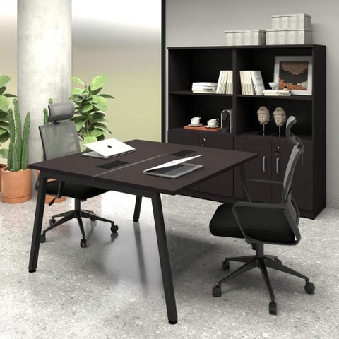 Mesa Trabalho Plataforma 1,20m 2 Lugares C/ Pés Cavalete F5 Cor:preto