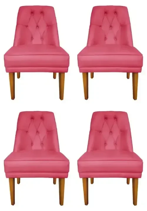 Kit 4 Cadeiras para Sala de Jantar Escritório Estofada Berlim Retro Suede Rosa Eli Móveis e Decoraçã