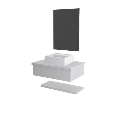 Conjunto Bancada C-cuba Q32, Prateleira e Espelheira Metrópole 606 Perffect Acetinado Branco Chess