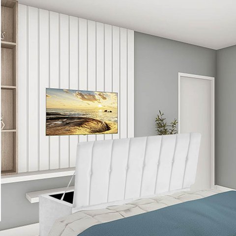 Calçadeira Baú Recamier Solteiro 90CM Kiara Courino Branco - D A DECOR