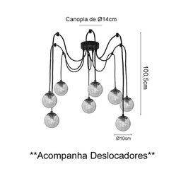 Pendente Spider Preto com Globos Fumê para 8 Lâmpadas G9 de LED - 5
