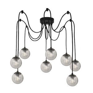Pendente Spider Preto com Globos Fumê para 8 Lâmpadas G9 de LED