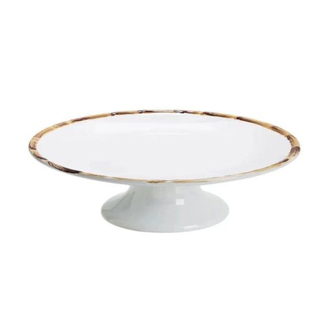 Porta Bolo com Pé Borda Bambu Natural Scalla 28 Cm 1º L