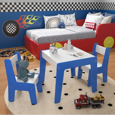 Conjunto Mesinha Infantil com 2 Cadeiras Educativa Diana - Azul