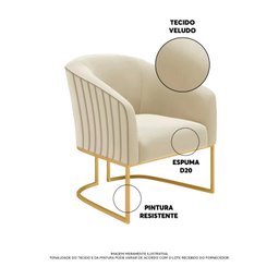 Poltrona Decorativa Glow Veludo Base Aço Dourado Zahav:Bege - 3