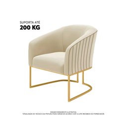 Poltrona Decorativa Glow Veludo Base Aço Dourado Zahav:Bege - 4