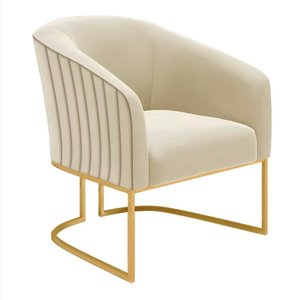 Poltrona Decorativa Glow Veludo Base Aço Dourado Zahav:Bege