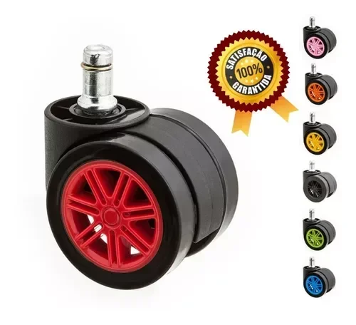 Kit 5 Rodinhas 55mm P/ Cadeira Gamer Anti-risco Silicone/pu:vermelho - 2