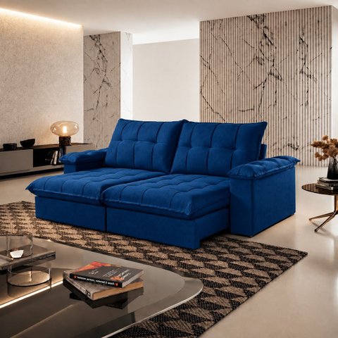 Sofá Berlin Retrátil e Reclinável 220m - Azul