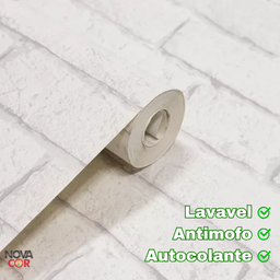 Papel de Parede Pedras Tijolinho Branco Autocolante Adesivo 3mx58cm - 4