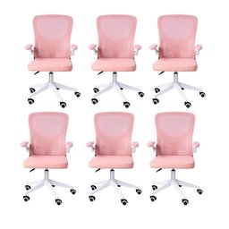 Kit 06 Cadeiras Escritório Rodizio Office Bytes Rosa - 1
