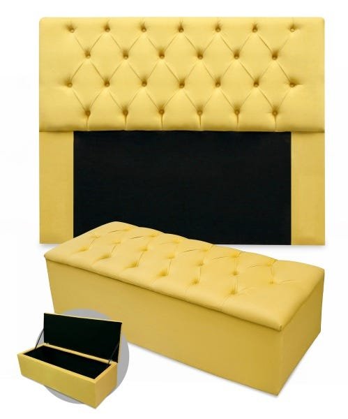 KIT CABECEIRA ANJOS CASAL 1,40 MAIS CALCADEIRA 1,40 SUEDE AMARELO - 1