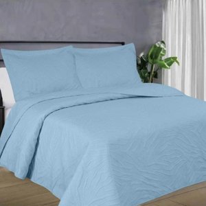 Kit Colcha Super King 3 Peças Cobreleito Bouti Habitat Relevo 280x300cm Azul Claro