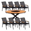 Ver imagem 1 de Jogo de Mesa Jantar 1,80m Zurick Madeira Pétalas 8 Poltronas Cactos Tela Sling e Alumínio - Preto