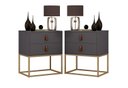 Ver imagem 1 de Kit 2 Mesa Lateral Cabeceira Criado Unic 45cm com Pés de Ferro Dourado Cor:cinza