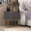 Ver imagem 2 de Kit 2 Mesa Lateral Cabeceira Criado Unic 45cm com Pés de Ferro Dourado Cor:cinza