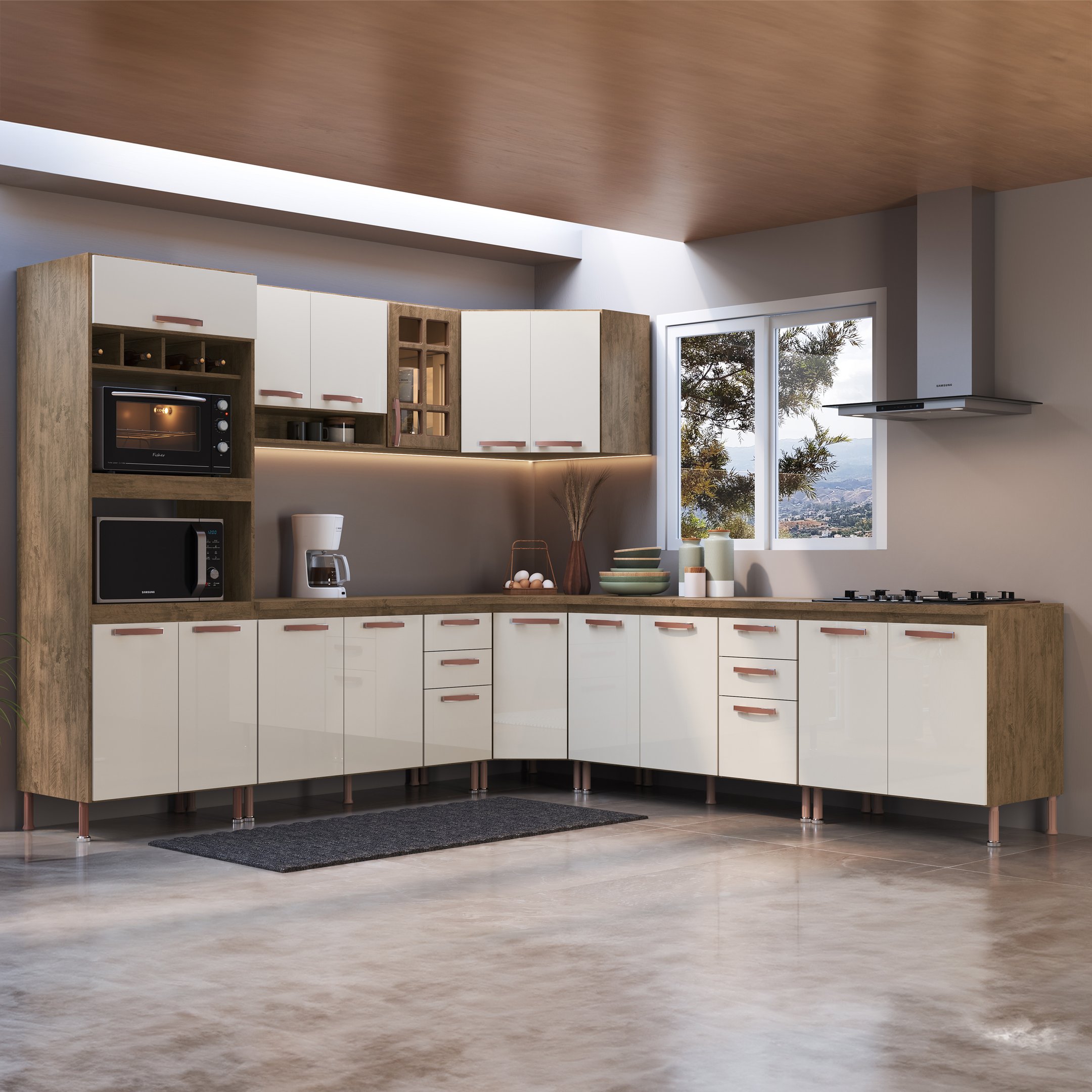 Cozinha Modulada Completa Fidelitá Berlim 7 Peças 536cm 17 Portas 4 Gavetas com Tampo - 1