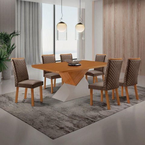 Mesa de Jantar Aster 6 Lugares Retangular MDF 180cm Marrom Moderna